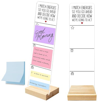 Monitor Memo Board with Removable Wooden Base Acrylic Portable Sticky Note Holder, I Match Energies So You Go Ahead and Decide How We're Going to Act Sign, Office Desk Set Sticky Notes - color: Going to Act