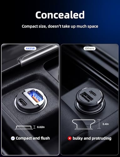 AKESR 65W car Charger，Low Profile car Charger，12V&24V USB C Fast Charging | For iPhone/17/16/15/14/13 Samsung S25 S24 S23Google Android