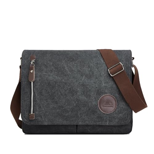 ZHIERNA Canvas Satchel Messenger Bag for Men Women, Vintage Shoulder Crossbody 13.3" Laptop Bag for Work Travel - color: Black