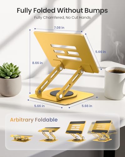 LOXP Adjustable Tablet Stand, 360 Rotating iPad Stand with Heavy-Duty Base | Perfect for Travel, Desk, Office, 4.7-16.9" Device, iPad Pro Air Mini, Kindle, Surface Tablet, Portable Monitors - Gold - color: Gold