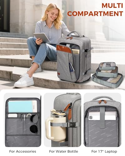 Vancropak Travel Rolling Backpack with Wheels, Airline Approved Roller Bag | Expandable Wheeled Backpack with 3 Packing Cubes, 17 Inch Roller Carry on Luggage Suitcase Laptop Bag for Men & Women, Grey - color: Grey