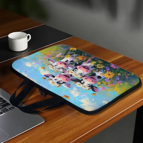 Laptop Case with Handle Laptop Sleeve Traveling Computer Bag Compatible with 10-17 inch Notebook Daisy Flower Cow Oil Painting Print Carrying Bag Briefcase, 12inch - color: Daisy Flower Cow Oil Painting, size: 12inch