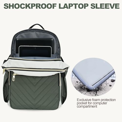 VANKEAN Laptop Backpack for Women (Beige-Army Green, 15.6 Inch) - color: Beige-army Green, size: 15.6 Inch