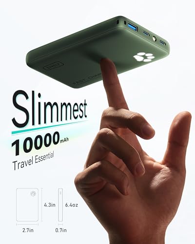 INIU 45W Fast Charging Portable Charger, Smaller 10000mAh Travel Power Bank | Flight-Safe, Detachable USB C Cable, Travel Essential, External Battery Phone Pack for iPhone 17 Samsung S26 iPad etc, Green - color: Green