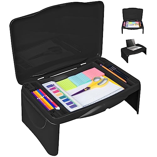 Aerolife Folding Lap Desk - Foldable Table for Work, Study, Gaming, Arts, Crafts, School - Collapsible Laptop Tray with Storage Compartment - Portable Writing Station for Kids, Adults (Black) - color: Black