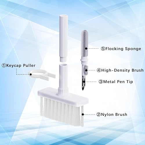 5 in 1 Keyboard Cleaning Brush Kit,Multifunctional Earbuds Cleaner with Keycap Puller,Cleaning Tools for Mechanical Keyboard,PC Laptop and Earphone (White) - color: White