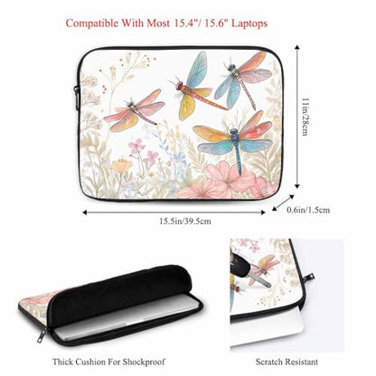 Laptop Sleeve Bag 15.4 15.6 Inch,Dragonfly Retro Flower Tree Garden Protective Polyester Computer Cases Laptop Cover Briefcase Bag Tablet Travel Cover - color: LPS-007