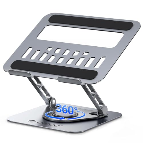 ORICO Adjustable Laptop Stand for Desk, 360° Rotating Base, Foldable Aluminum Alloy Computer Stand with Ventilated Design, Compatible with MacBook Neo/Air/Pro, Dell, XPS, HP up to 17'' - ST12, Gray - color: Gray