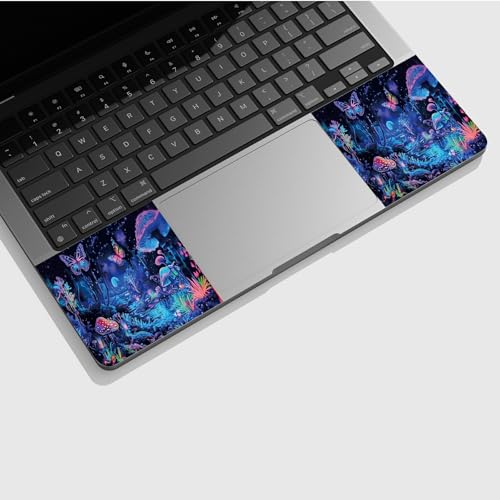 Universal Laptop Skin Sticker with 2 Wrist Pad Skins, Waterproof Scratch Resistant Vinyl Laptop Cover Decal, Cut to Fit for 11–15.6 Inch MacBook HP Dell Lenovo, Blue Mushrooms - color: Blue Mushrooms