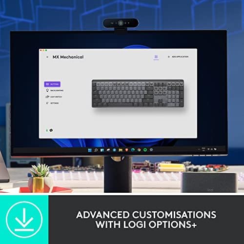 Logitech MX Mechanical Wireless Illuminated Performance Keyboard, Clicky Switches, Backlit Keys, Bluetooth, USB-C, macOS, Windows, Linux, iOS, Android, Metal | Low-Profile Keys, Smart Backlight, Bluetooth and Logi Bolt, USB-C Charging, Up to 15 Days - siz