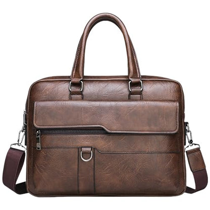 Men's Leather Laptop Bag 15 IN, Water-Resistant Briefcase Messenger Bag for Work, Business, Shoulder Crossbody Office Satchel - color: Deep Brown