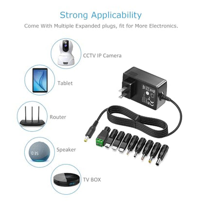 Belker 5V 3A USB C AC DC Adapter 15W Power Supply with 9 Tips | 5V Wall Charger Power Cord for Household Electronics TV Box Router Mini Fan LED Strip Speaker - size: 5V 3A