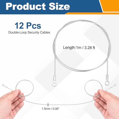 12 Pcs Security Cable Lock - Double Loop Cable (3.28 ft x 0.06 Inch) Vinyl Coated 304 Stainless Steel Safety Flexible Wire Rope Luggage Bike Anti-Theft Security Chain Lock, Silver - size: 3.28 ft x 0.06 Inch