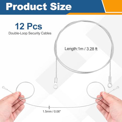 12 Pcs Security Cable Lock - Double Loop Cable (3.28 ft x 0.06 Inch) Vinyl Coated 304 Stainless Steel Safety Flexible Wire Rope Luggage Bike Anti-Theft Security Chain Lock, Silver - size: 3.28 ft x 0.06 Inch