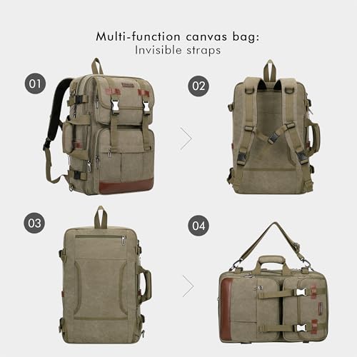 WITZMAN Canvas Travel Backpack for Men Large Laptop Backpack Fits 16 Inch | Expandable 32L to 42L, Carry-on Airline Approved Convertible Shoulder Rucksack, For Vacation, Overnight Trip, A6617 Green - color: Army Green