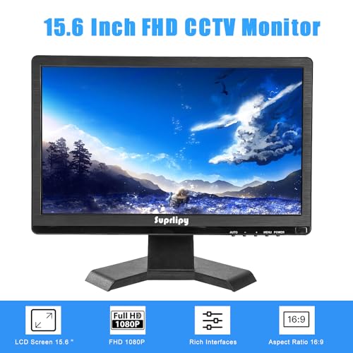 15.6 inch FHD Small IPS Monitor LCD Display Screen 1920x1080 60Hz 16:9 with BNC VGA AV Input Built-in Lounspeakers for CCTV Security Camera DVR PC RasPi - color: 15.6 Inch 1920x1080