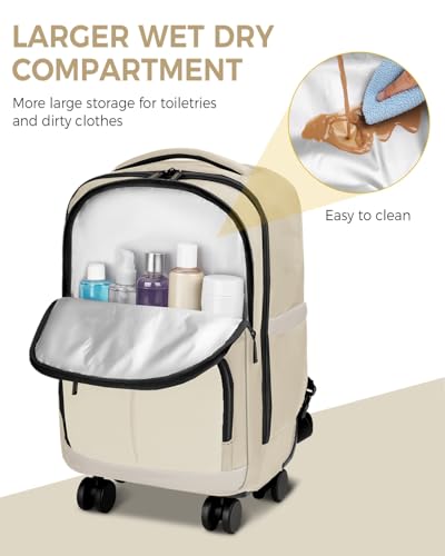 MATEIN Rolling Backpack for Women, Roller Backpack with 4 Spinner Wheels | 17 Inch Large Rolling Computer Bag with Padded Shoulder Straps, Water Resistant Wheeled Carry On Bag for Business Travel