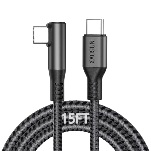 XAOSUN 240W USB C to USB C Cable - 15FT Right Angle C to C Cable Fast Charging, USBC to USBC Charger Cord Type C for iPhone 17 16 15 Pro Max Plus, MacBook, Samsung Galaxy S23 & More - size: 15 feet-90°
