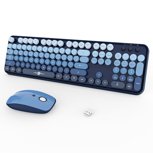 Wireless Keyboard and Mouse Combo, 104 Keys Full-Sized 2.4 GHz Round Keycap Colorful Keyboards, USB Receiver Plug and Play, for Windows, Mac, PC, Laptop, Desktop (GradientBlue) - color: GradientBlue