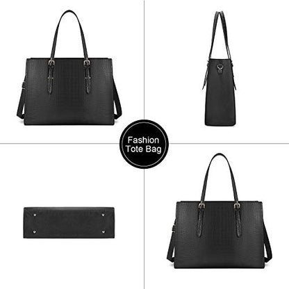 Laptop Bag for Women 15.6 Inch Crocodile Leather Tote Bag Water-resistant Work Briefcase Business Computer Shoulder Bag for Travel Teacher Nurse Professional Handbag,Black - color: Black