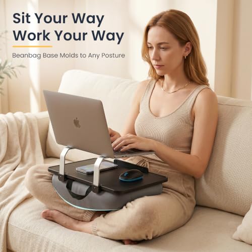 Rimkoo Elevated Lap Desk for 15.6" Laptop, 2-in-1 Dual Laptop Stand with Pillow Cushion, Lightweight Lap Tray for Couch & Bed, Ergonomic Design for Stable Typing & Relaxed Posture, Black