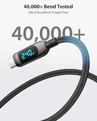 SOOPII 240W 6.6ft USB C to USB C Cable Fast Charge, Nylon Braided Cable with LED Display for lPhone 17/17 Pro/16 Plus/15 Pro Max,lPad Air,MacBook Pro,Galaxy S25/S24, Pixel, LG (Black) - color: Black, size: 2M - 240W