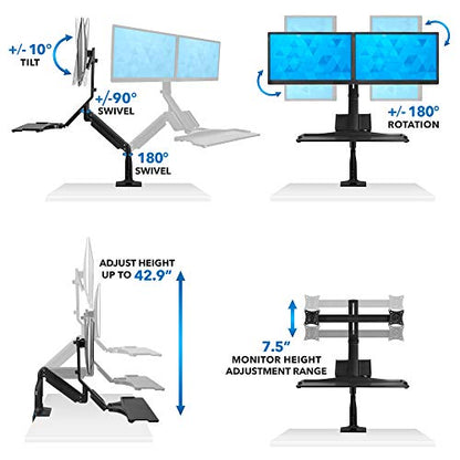 Mount-It! Dual Monitor Arm Desk Mount Sit-Stand Workstation with 2 USB 3.0 Ports, Height Adjustable 23.1–42.9”, Fits Two 17–27” Screens, 13.2 lbs Each, VESA 75x75 100x100, Clamp or Grommet