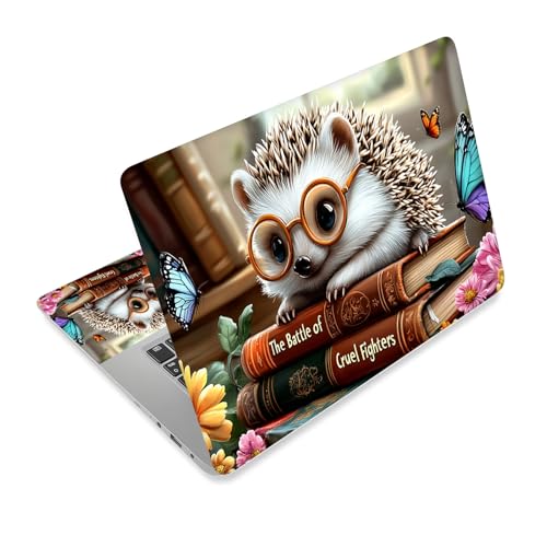 Universal Laptop Skin Sticker Decal,15.6 Inch Laptop Vinyl Cover for 13" 14" 15.6" Laptop,Scratch-Resistant Waterproof Protector Wrap,Reusable with Wrist Pads,Glasses Hedgehog Book - color: Glasses Hedgehog Book