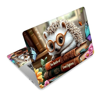 Universal Laptop Skin Sticker Decal,15.6 Inch Laptop Vinyl Cover for 13" 14" 15.6" Laptop,Scratch-Resistant Waterproof Protector Wrap,Reusable with Wrist Pads,Glasses Hedgehog Book - color: Glasses Hedgehog Book