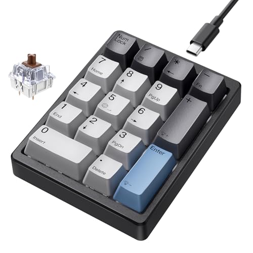 Kisnt KN17 Mechanical Numpad for Excel Financial Data Entry | Wired 17 Keys Hot Swappable, PBT Keycaps with White Backlit, Shortcut Input Device for Laptops PC Compact Keyboards - color: Brown switch