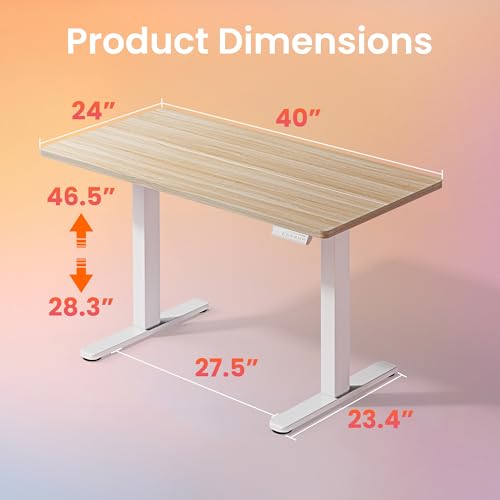 HUANUO 40x24 Inch Electric Standing Desk, Height Adjustable, Light Walnut | Smooth Home Office Desk, 176lbs Capacity with 4 Memory Presets & Headphone Hooks. Easy to assemble Computer Gaming desk - color: Natural, size: 40" X 24"