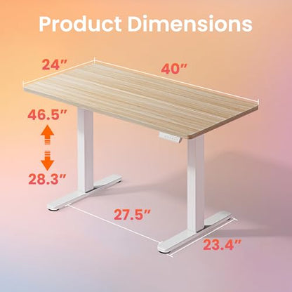HUANUO 40x24 Inch Electric Standing Desk, Height Adjustable, Light Walnut | Smooth Home Office Desk, 176lbs Capacity with 4 Memory Presets & Headphone Hooks. Easy to assemble Computer Gaming desk - color: Natural, size: 40" X 24"
