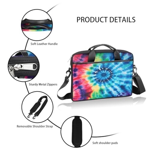 Laptop Shoulder Bag for Women Men, Waterproof Computer Case Messenger Bag Briefcase for Business Office Travel - color: Rainbow Tie Dye
