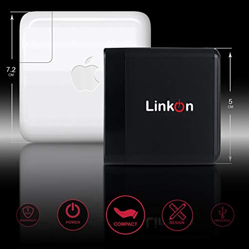 LinkOn Ganius 65W Wall Charger GaN Tech 65W USB-C PD3.0 PPS and 18W USB-A QC4.0+ Compatible with MacBook HP Dell Lenovo Surface Samsung Galaxy S20 Ultra Note 10+ Portable Laptop Travel International - color: Black 65W