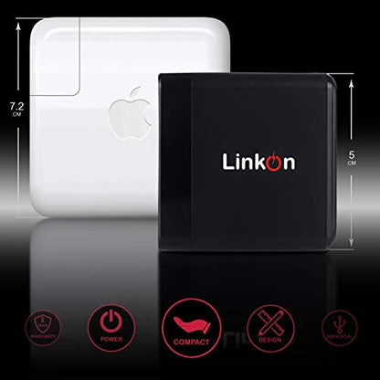 LinkOn Ganius 65W Wall Charger GaN Tech 65W USB-C PD3.0 PPS and 18W USB-A QC4.0+ Compatible with MacBook HP Dell Lenovo Surface Samsung Galaxy S20 Ultra Note 10+ Portable Laptop Travel International - color: Black 65W