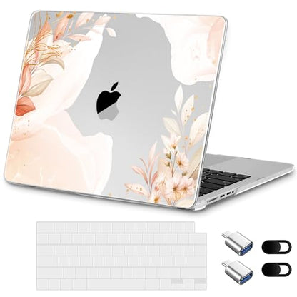 Designed for M5/M4/M3/M2 MacBook Pro 14 inch Case 2025 2024 2023 2021 Model, Ultra-Thin Hard Shell Case with Keyboard Cover & USB Adapter & Webcam Cover, Abstract Flowers - color: Abstract Flowers