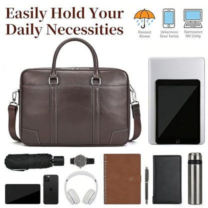 Leather Laptop Bag for Men Briefcase Fits 15.6 Inch Notebook Portable Shoulder Messenger Crossbody Bag for Travel Office - color: 824-coffee