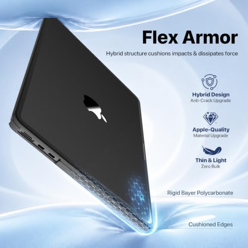 Soonjet FlexArmor for MacBook Air 13 inch Case | M5 M4 M3 M2 2026 2025-2022 | Hybrid Design, Cushioned Edges | Anti-Crack Defense | Ultra-Thin Hard Shell Laptop Cover 13.6'' (Noble Black Clear) - color: Noble Black Clear