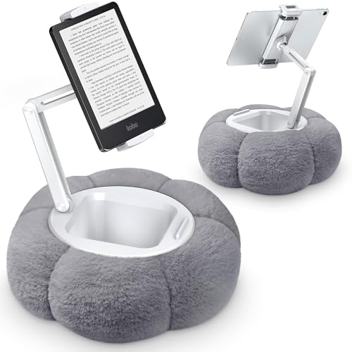 CreaDream Pumpkin Tablet Pillow Stand, Adjustable Pillow Stand for Lap Bed | Detachable Snack Bowl, Fits 4.7"-13" Kindle, Tablets, iPad, Soft Plush Fabric, for Reading and Relaxation on Bed, Couch, Grey - color: Grey
