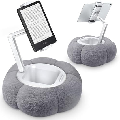 CreaDream Pumpkin Tablet Pillow Stand, Adjustable Pillow Stand for Lap Bed | Detachable Snack Bowl, Fits 4.7"-13" Kindle, Tablets, iPad, Soft Plush Fabric, for Reading and Relaxation on Bed, Couch, Grey - color: Grey