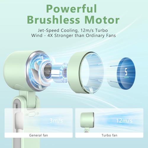 COO Portable Handheld Turbo Fan, 5-Speed Rechargeable Personal Fan | 180° Foldable 3 IN 1 Design with LED Display, Mini Desk Fan for Office, Travel & Outdoor Activities, Green - color: Green
