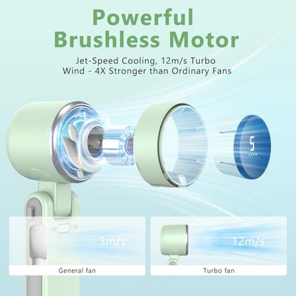 COO Portable Handheld Turbo Fan, 5-Speed Rechargeable Personal Fan | 180° Foldable 3 IN 1 Design with LED Display, Mini Desk Fan for Office, Travel & Outdoor Activities, Green - color: Green