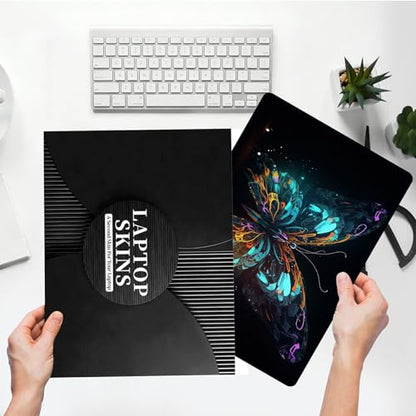 Universal Laptop Skin Sticker with 2 Wrist Pad Skins, Waterproof Scratch Resistant Vinyl Laptop Cover Decal, Cut to Fit for 11–15.6 Inch MacBook HP Dell Lenovo, Art Color Butterfly - color: Art Color Butterfly