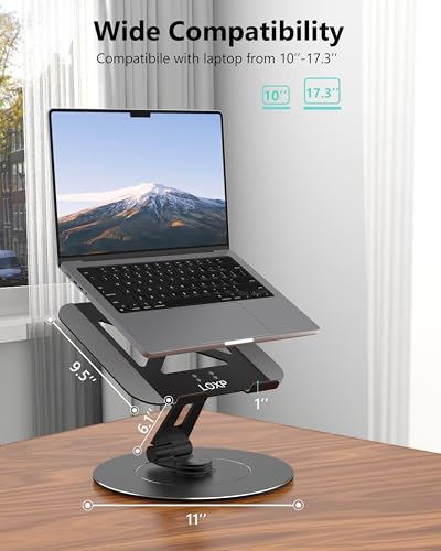 LOXP Ultra-Stable Laptop Stand for Desk with Larger Base, Desktop Organizer, Military-Grade Aluminum Anti-Loosening Structure - Height Adjustable Lectern Stand Suitable for 10-17.3 inch - color: Glossy Black