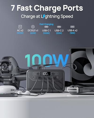 DaranEner Portable Power Station 89.6Wh LiFePO4 Battery, Portable Charger Power Bank with AC Outlet 100W/110V, USB-C PD Fast Charging Solar Generator for Laptop, Camping, Home, Office, TSA Approved