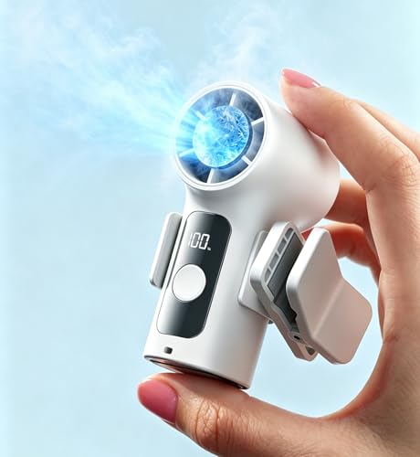 Portable Handheld Mini Fan with Ice Cooling Plate, Personal Clip On Turbo Fan Rechargeable, 18000 RPM 6 Speeds, 360° Detachable Clip, Pocket AC Fans Blow Cold Air for Beach Car Stroller Travel Makeup - color: White