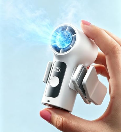 Portable Handheld Mini Fan with Ice Cooling Plate, Personal Clip On Turbo Fan Rechargeable, 18000 RPM 6 Speeds, 360° Detachable Clip, Pocket AC Fans Blow Cold Air for Beach Car Stroller Travel Makeup - color: White