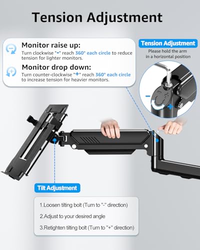 MOUNTUP Laptop Wall Mount, Adjustable Laptop Mount for Max 17" Notebook or Max 32" Monitor, Wall Mount Laptop Holder Holds 4.4-22lbs, 2-in-1 Laptop Arm with Ventilated Tray - size: Single, style: Wall mount