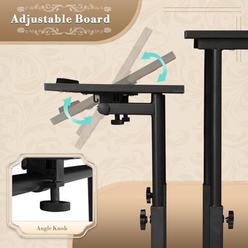 Athena Collection Rolling Standing Desk Small Mobile Table, Black | 4 Lockable Wheels, Engineered Wood Split Top, Adjustable Height for Home Office Computer Workstation - color: Black