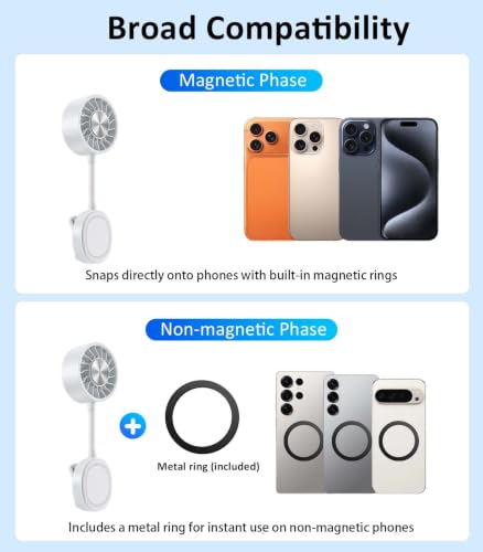 Magnetic Phone Fan with Ice Cooling, 3-in-1 Clip on Fan | Phone Stand, Rechargeable Mini Handheld Fan, 360° Flexible Gooseneck Portable Fan for Cruise Travel Desk Gym Makeup（White） - color: White